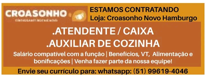 Atendente Caixa / Auxiliar de Cozinha - NH