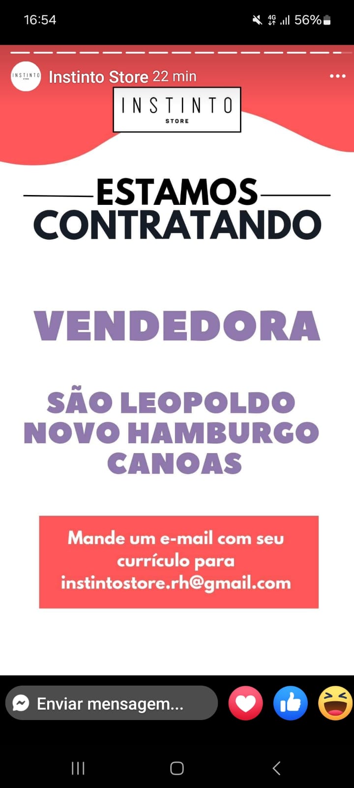 Vendedora - SL / NH / Canoas