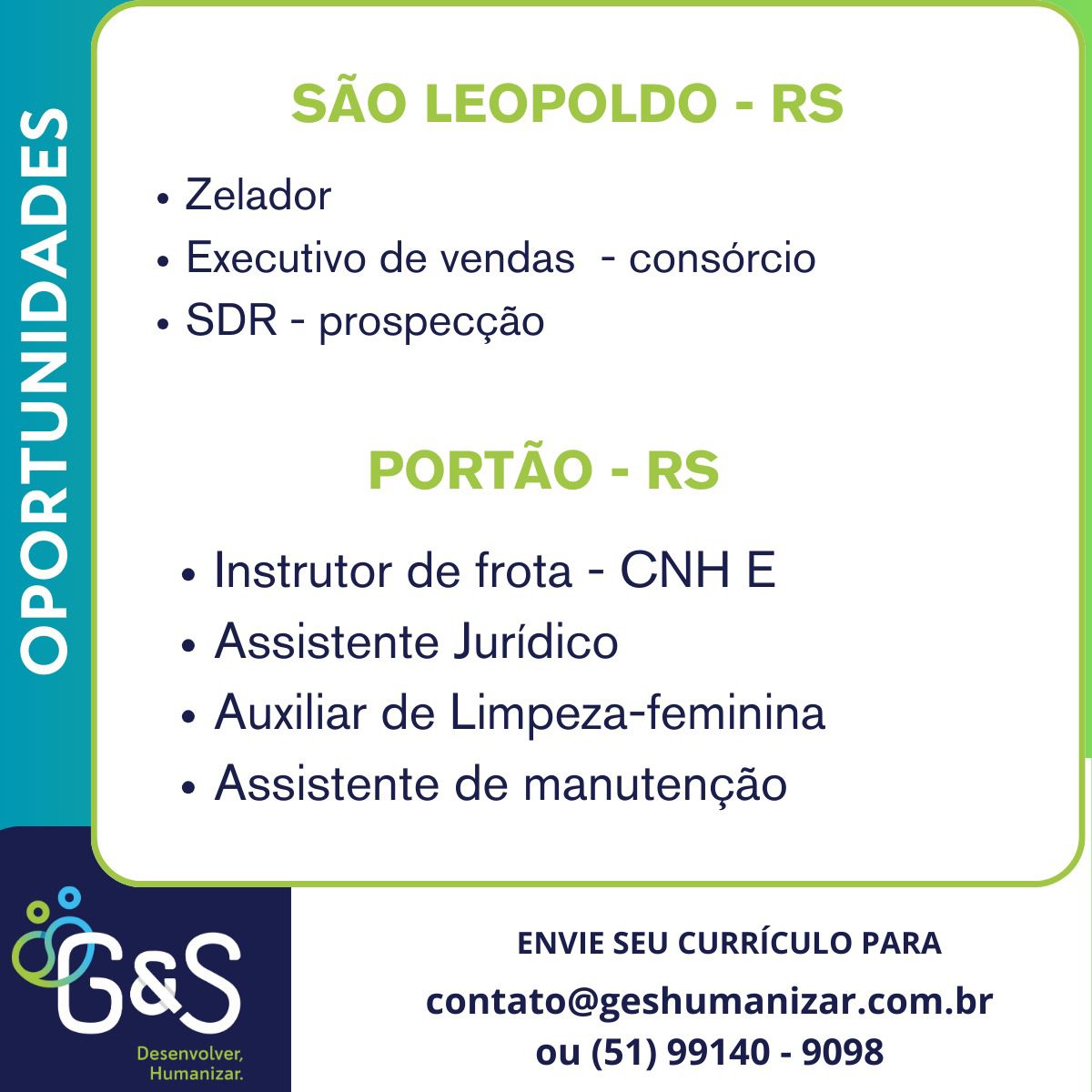 Vagas da Agência G&S Recursos Humanos 