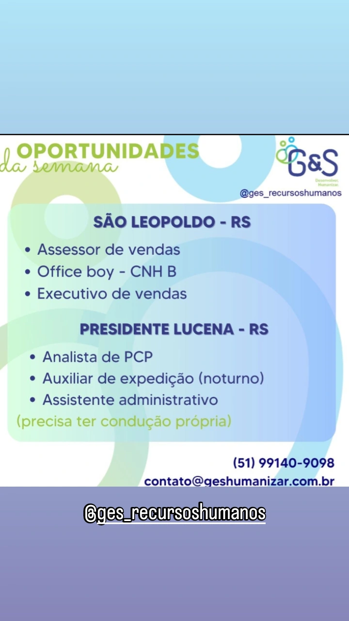 Vagas da Agência G&S Recursos Humanos 