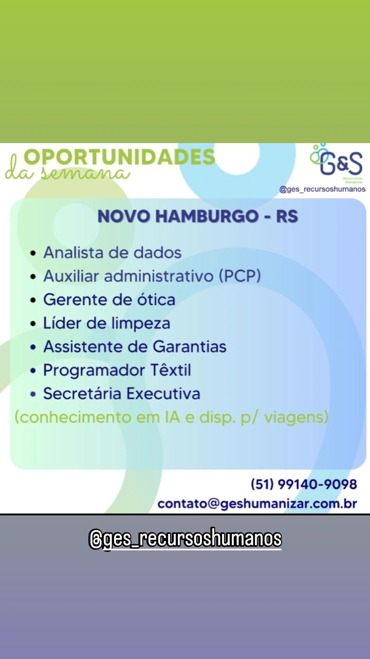 Vagas da Agência G&S Recursos Humanos 