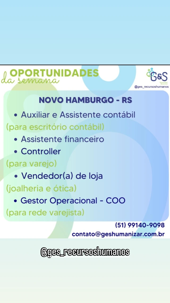 Vagas da Agência G&S Recursos Humanos 