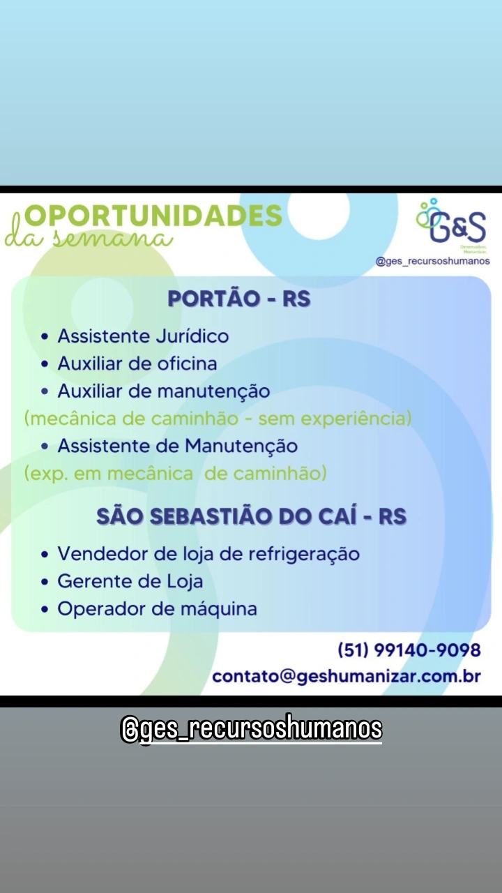 Vagas da Agência G&S Recursos Humanos 