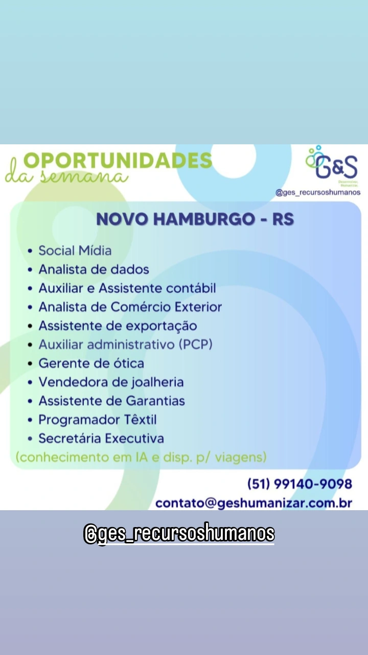 Vagas da Agência G&S Recursos Humanos 